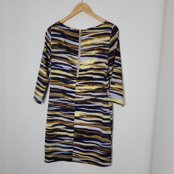 Nine West Brown White Navy 3/4 Sleeve Boat Neck Back Zip Business Casual Dress 6 - Picture 4 of 10